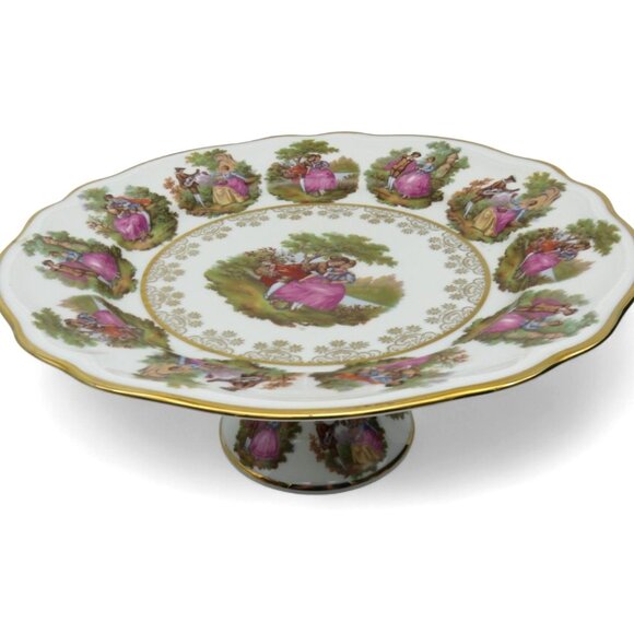 GLORIA BAVARIA Bayreuth Pedestal Cake Stand With Romantic Scene 12" Vintage - Picture 4 of 11